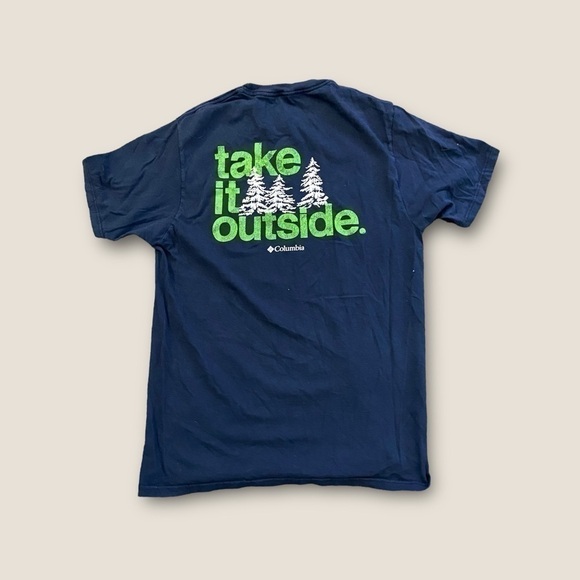 Y2K Columbia Take It Outside Graphic Short Sleeve T-Shirt Slate Navy M - Picture 3 of 6